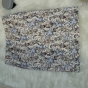 Ann Taylor baby blue navy tan cream floral pencil skirt Lined back zip  10 …EUC